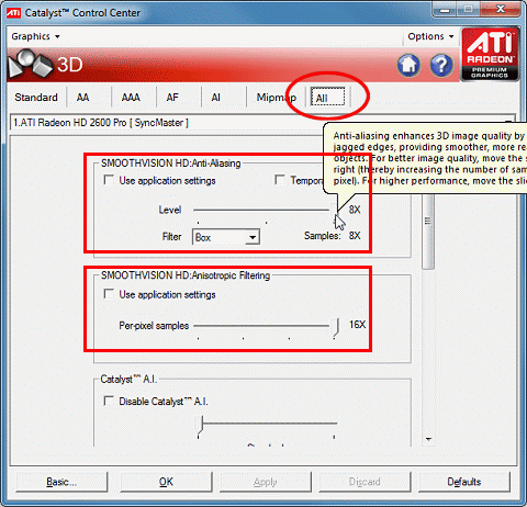 Graphics card settings